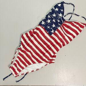Women’s one piece lace back patriotic swimsuit.